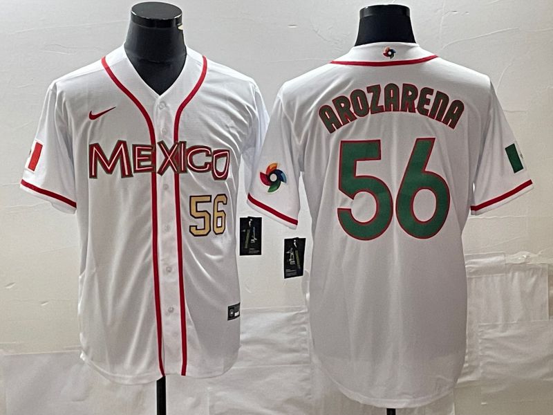 Men 2023 World Cub Mexico 56 Arozarena White green Nike MLB Jersey 3